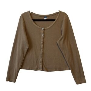 Old Navy Cozy Waffle Knit Long Sleeve Crop Top Women's L Sedimentary Brown Boho